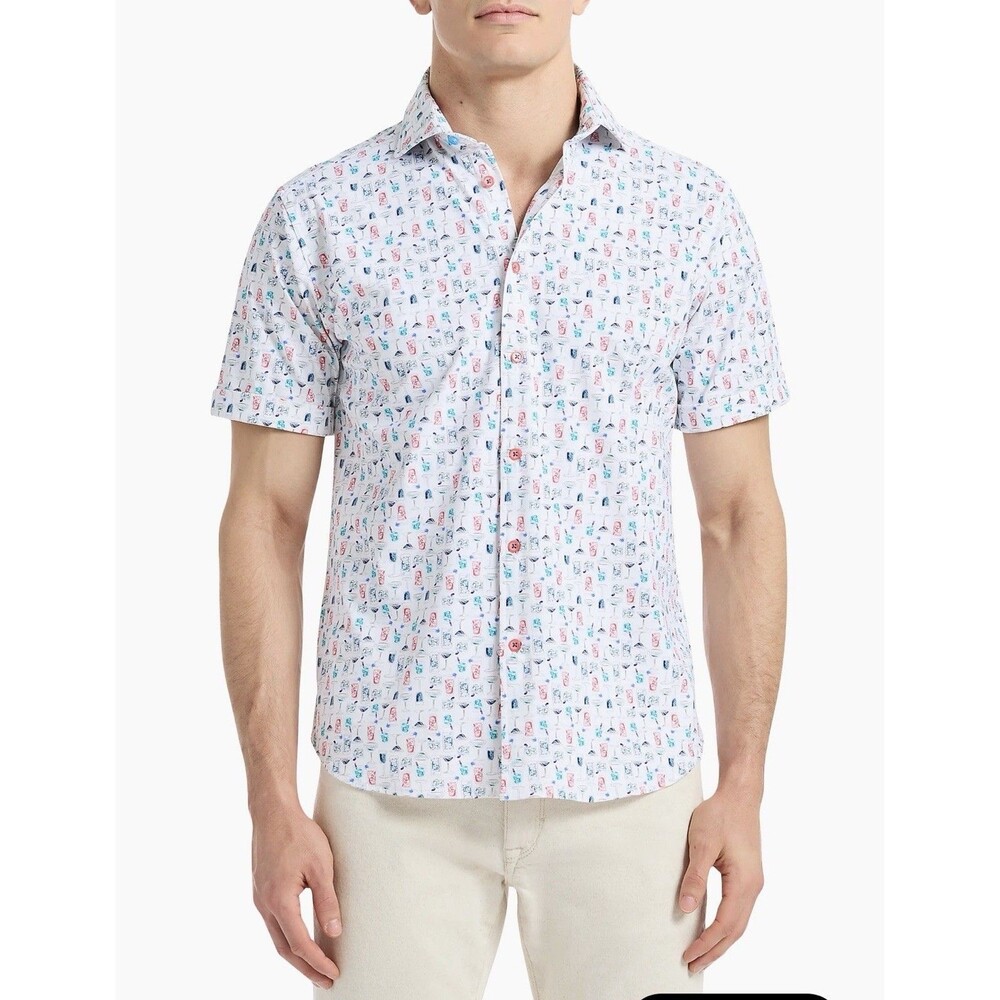 Robert Graham Mens Mix N Match Printed Knit Short-Sleeve Shirt 2XL NWT